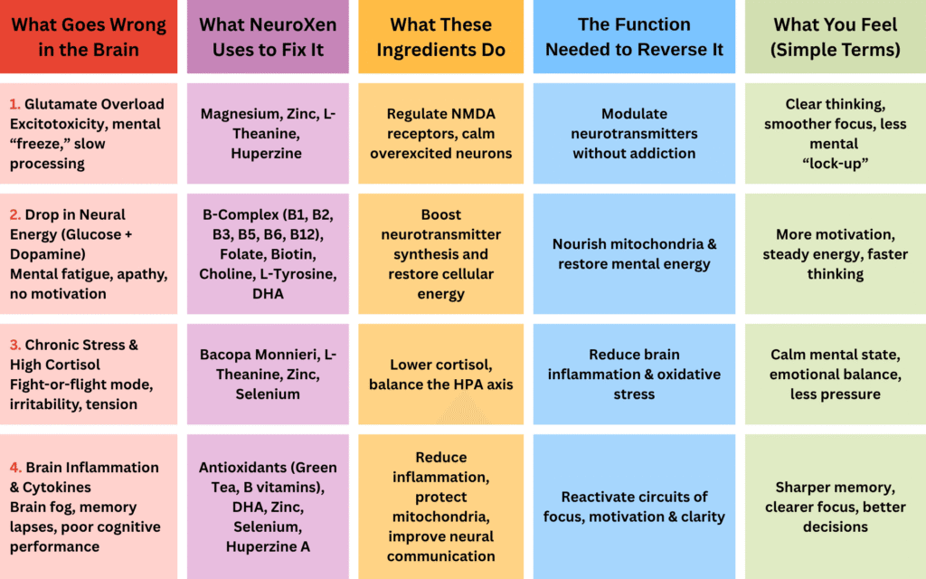 All ingredients of Neuroxen plays a strategically designed neuroscientific role